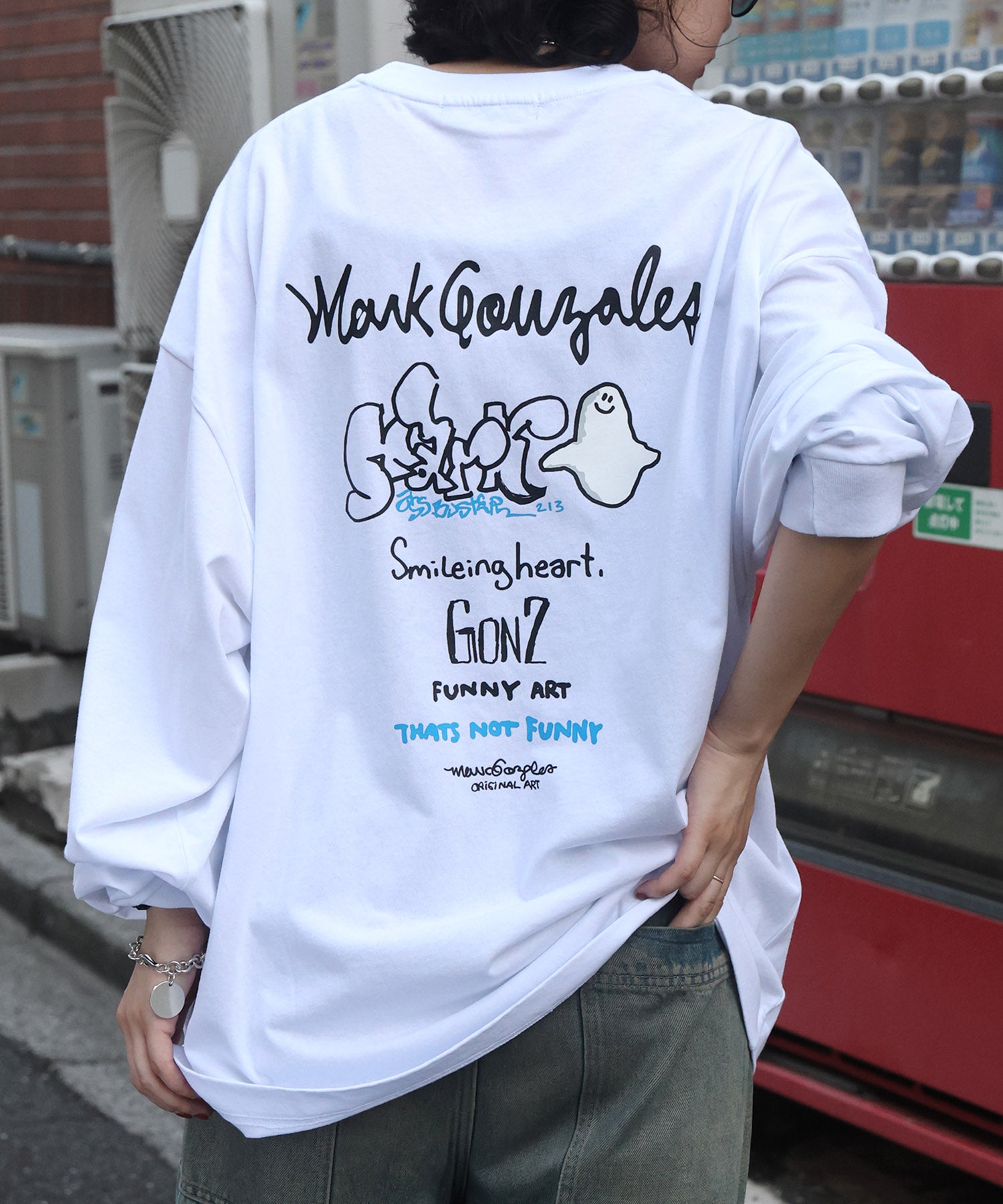 【MARK GONZALES ARTWORK COLLECTION / マークゴンザレス】ワンポイント刺繍 / カラーロゴバックプリント ビッグシルエットロンT