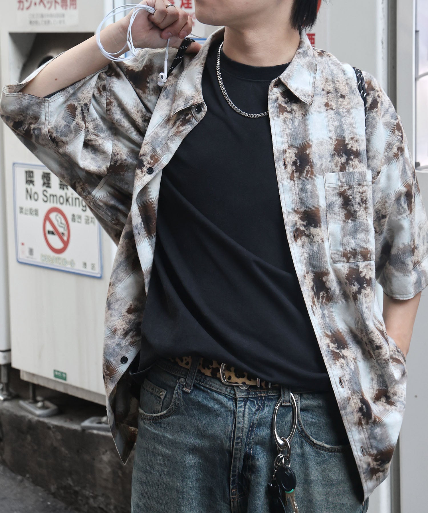 25SS ウォッシュ加工 半袖チェックシャツ