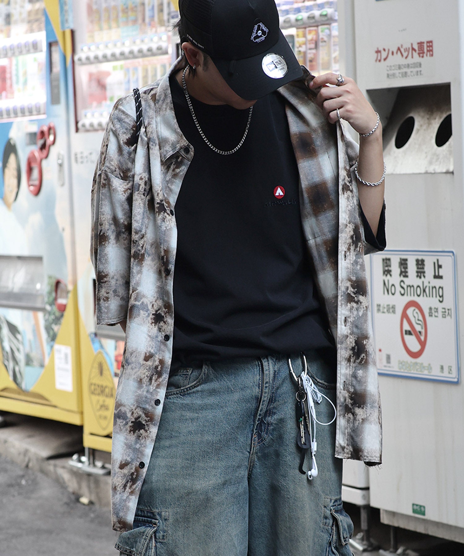 25SS ウォッシュ加工 半袖チェックシャツ