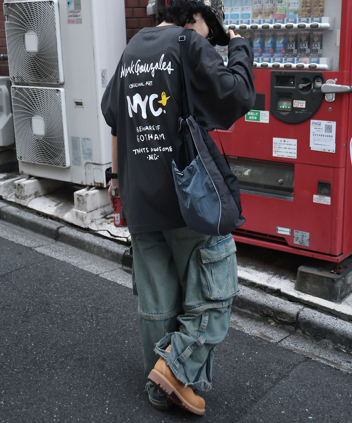 【MARK GONZALES ARTWORK COLLECTION / マークゴンザレス】ワンポイント刺繍 / エンジェルロゴバックプリント ビッグシルエットロンT