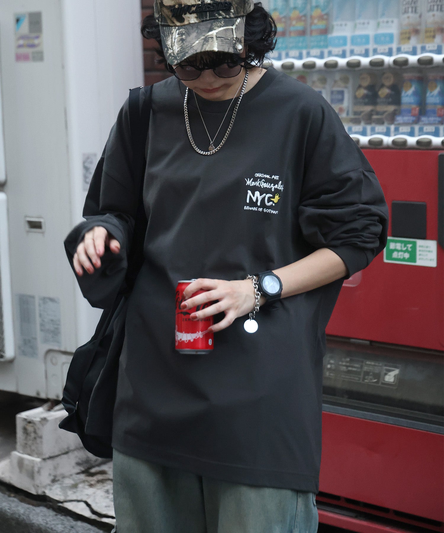【MARK GONZALES ARTWORK COLLECTION / マークゴンザレス】ワンポイント刺繍 / エンジェルロゴバックプリント ビッグシルエットロンT