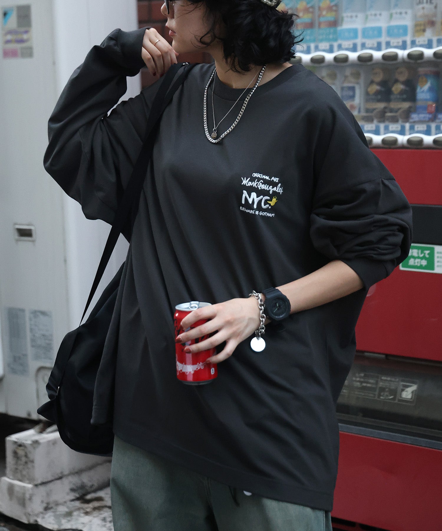 【MARK GONZALES ARTWORK COLLECTION / マークゴンザレス】ワンポイント刺繍 / エンジェルロゴバックプリント ビッグシルエットロンT