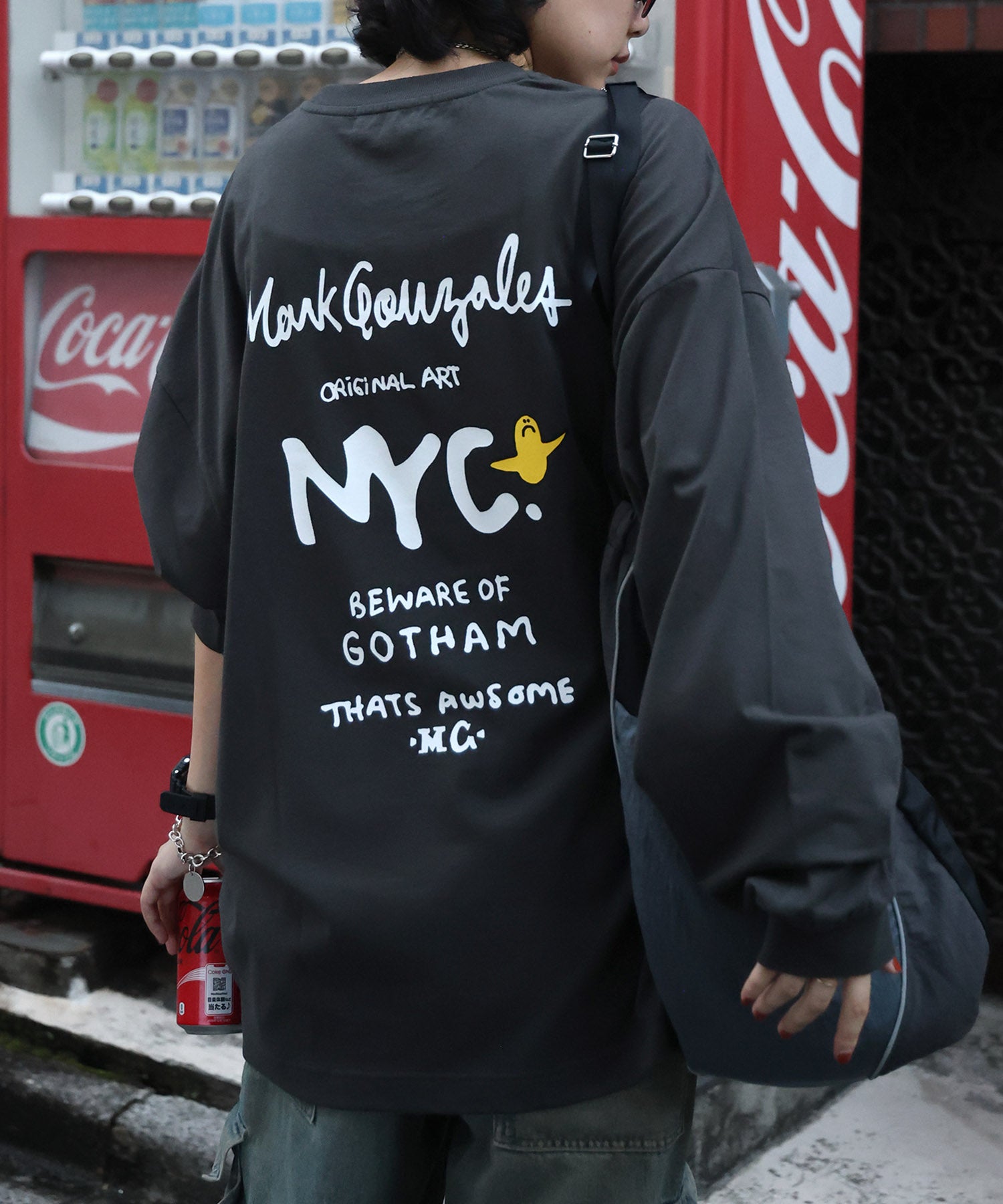 【MARK GONZALES ARTWORK COLLECTION / マークゴンザレス】ワンポイント刺繍 / エンジェルロゴバックプリント ビッグシルエットロンT