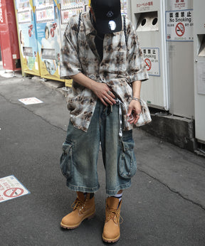 25SS ウォッシュ加工 半袖チェックシャツ
