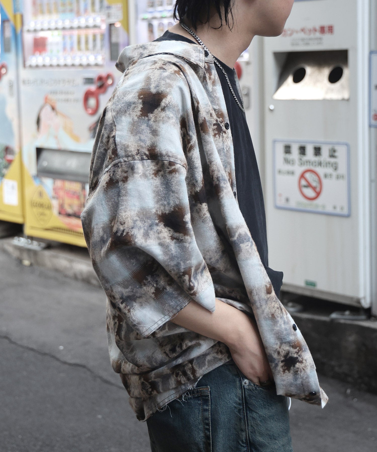 25SS ウォッシュ加工 半袖チェックシャツ