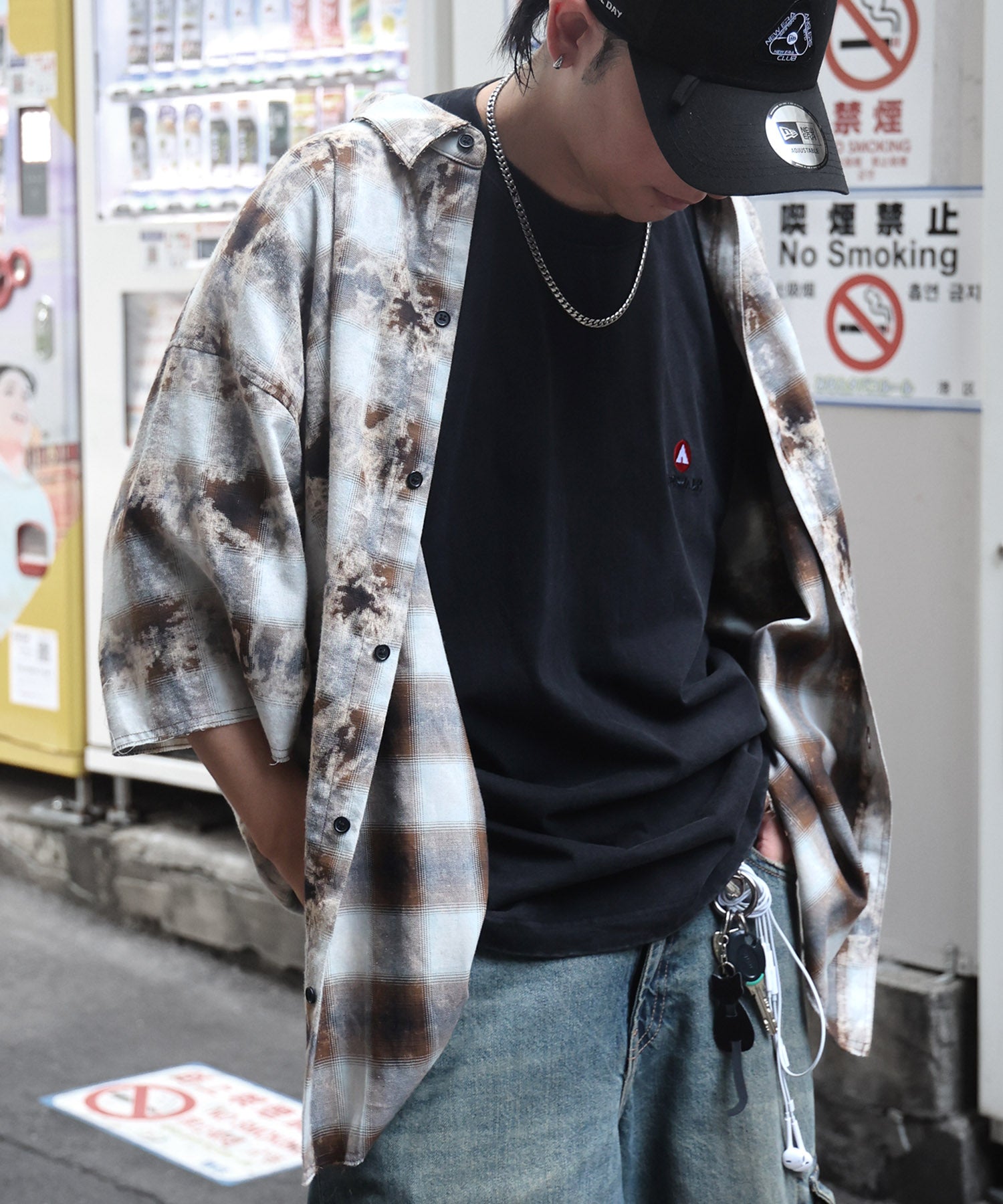 25SS ウォッシュ加工 半袖チェックシャツ