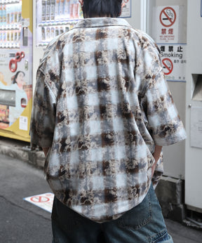 25SS ウォッシュ加工 半袖チェックシャツ