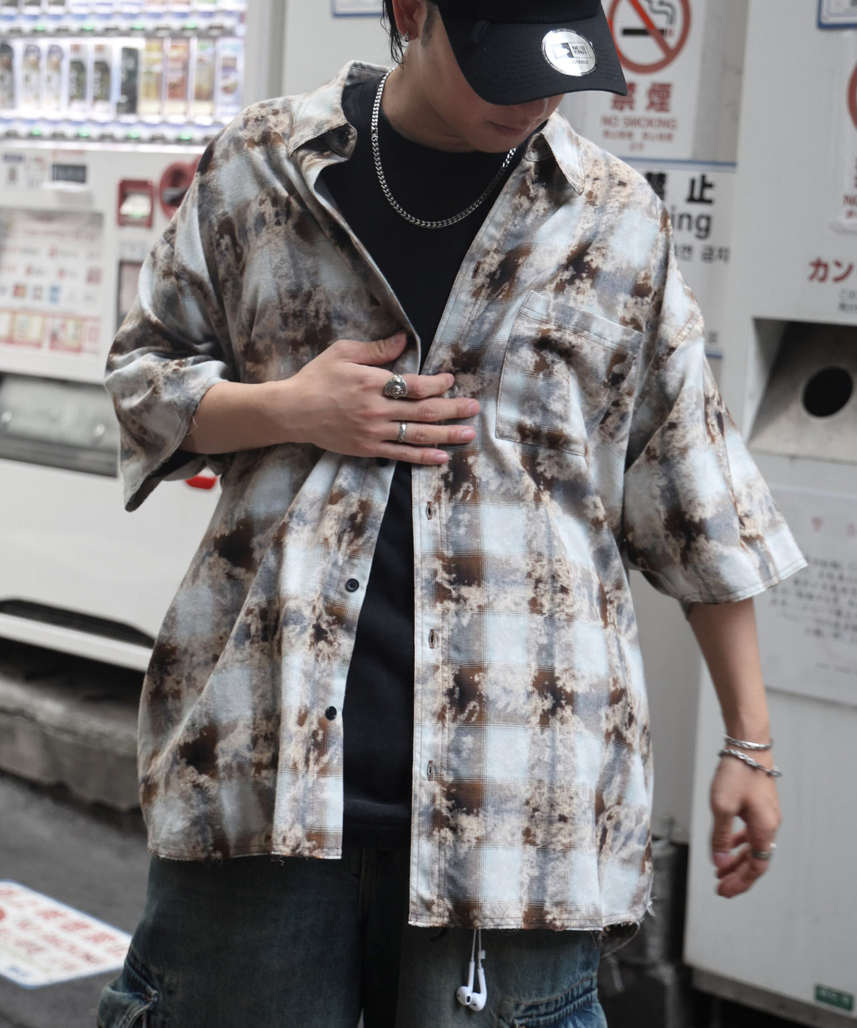 25SS ウォッシュ加工 半袖チェックシャツ