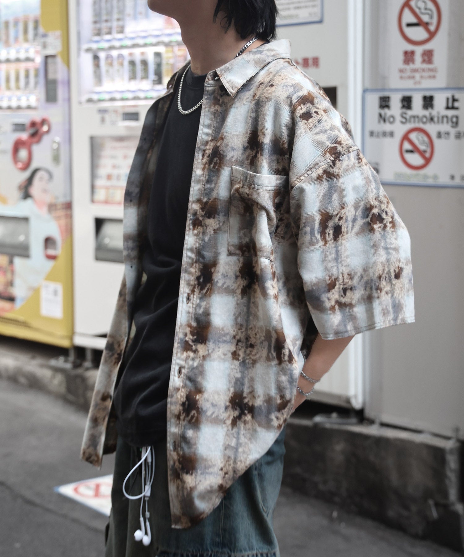 25SS ウォッシュ加工 半袖チェックシャツ