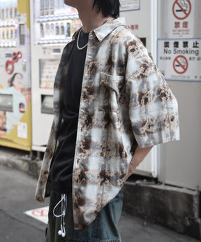 25SS ウォッシュ加工 半袖チェックシャツ