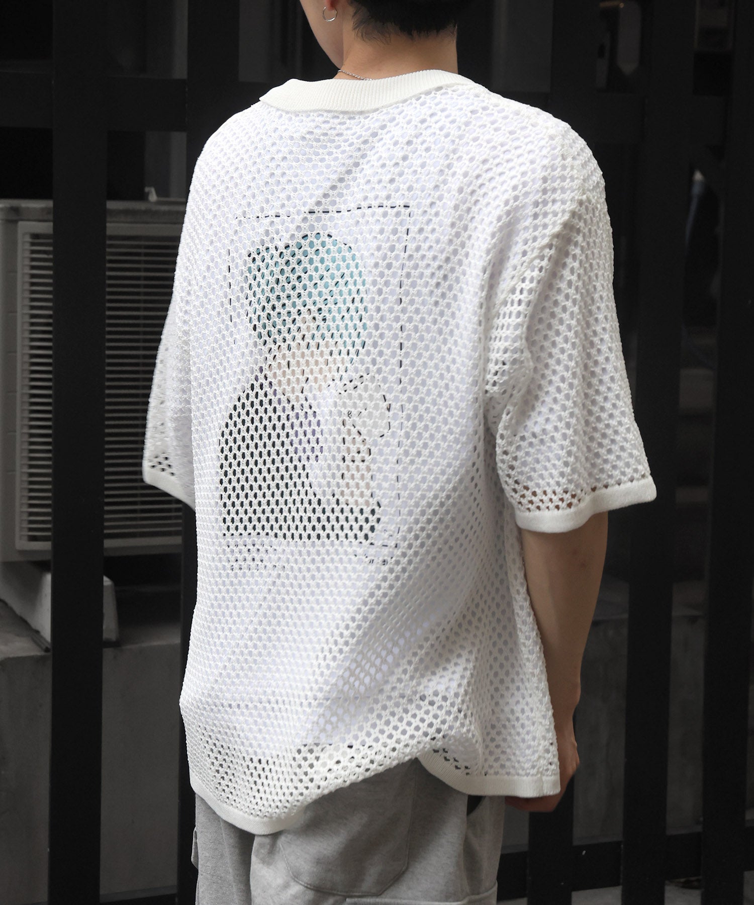 25SS ワッペン ワンポイント刺繍 メッシュニットシャツ