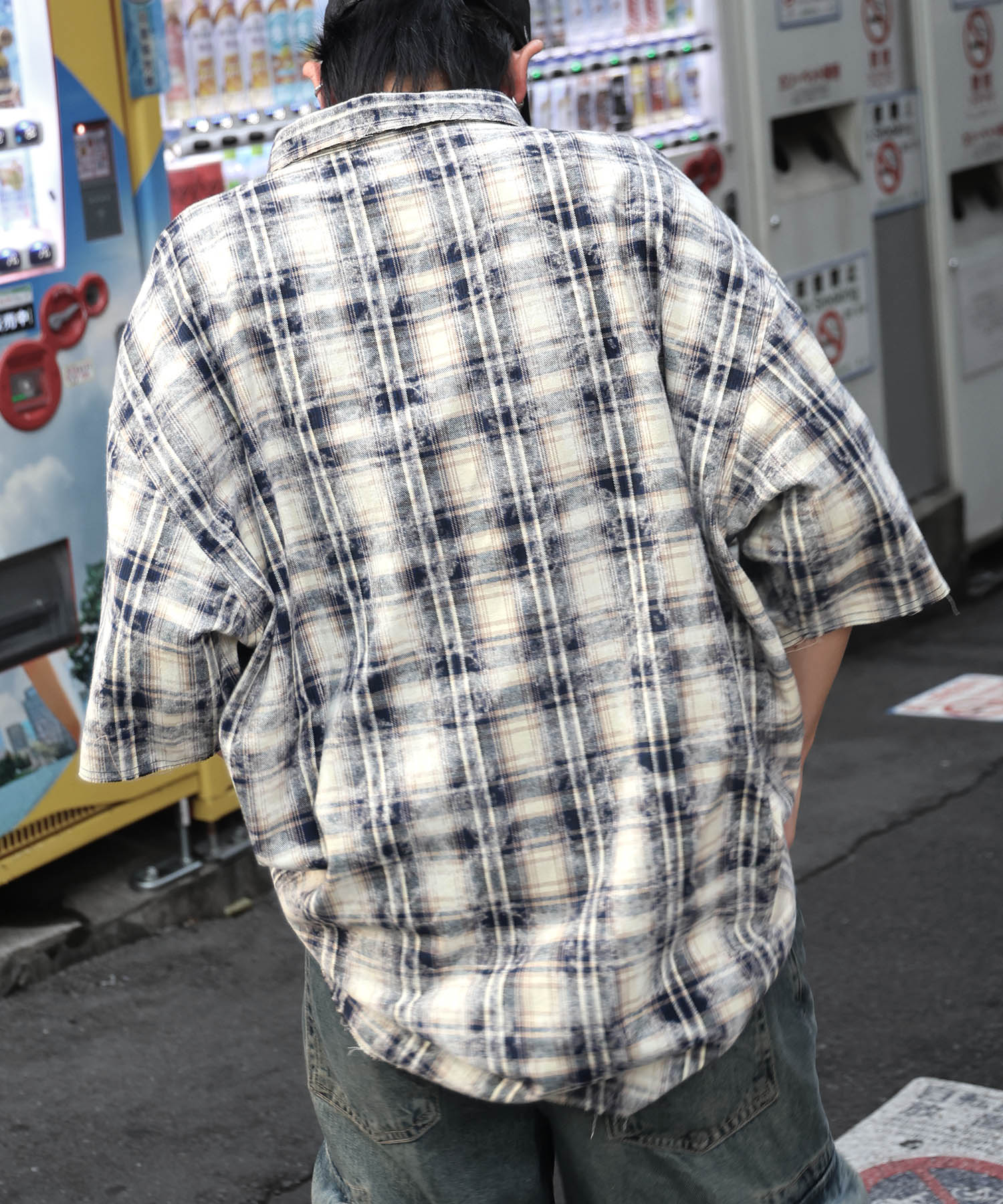 25SS ウォッシュ加工 半袖チェックシャツ