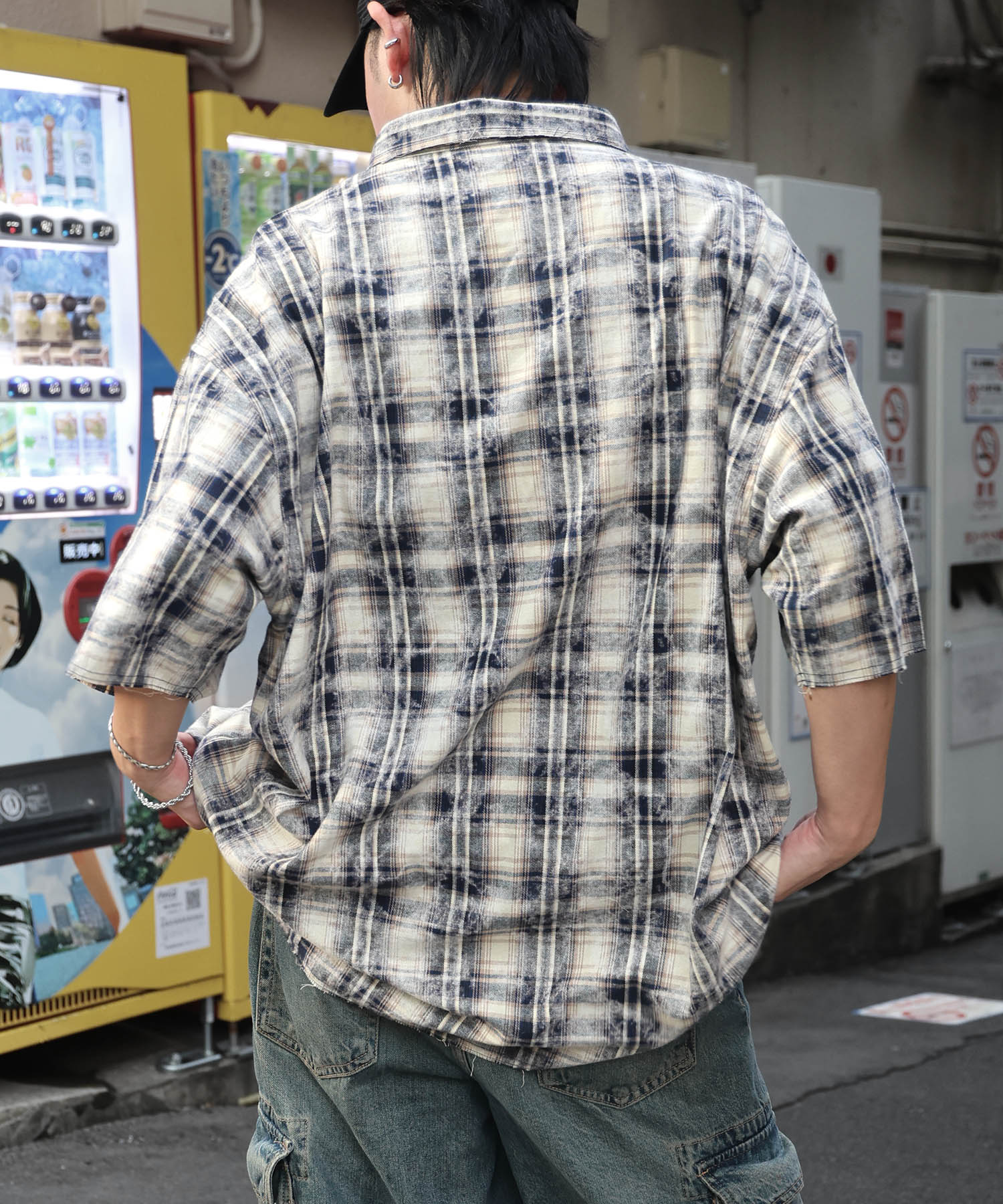 25SS ウォッシュ加工 半袖チェックシャツ
