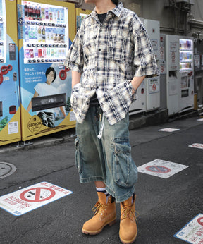 25SS ウォッシュ加工 半袖チェックシャツ
