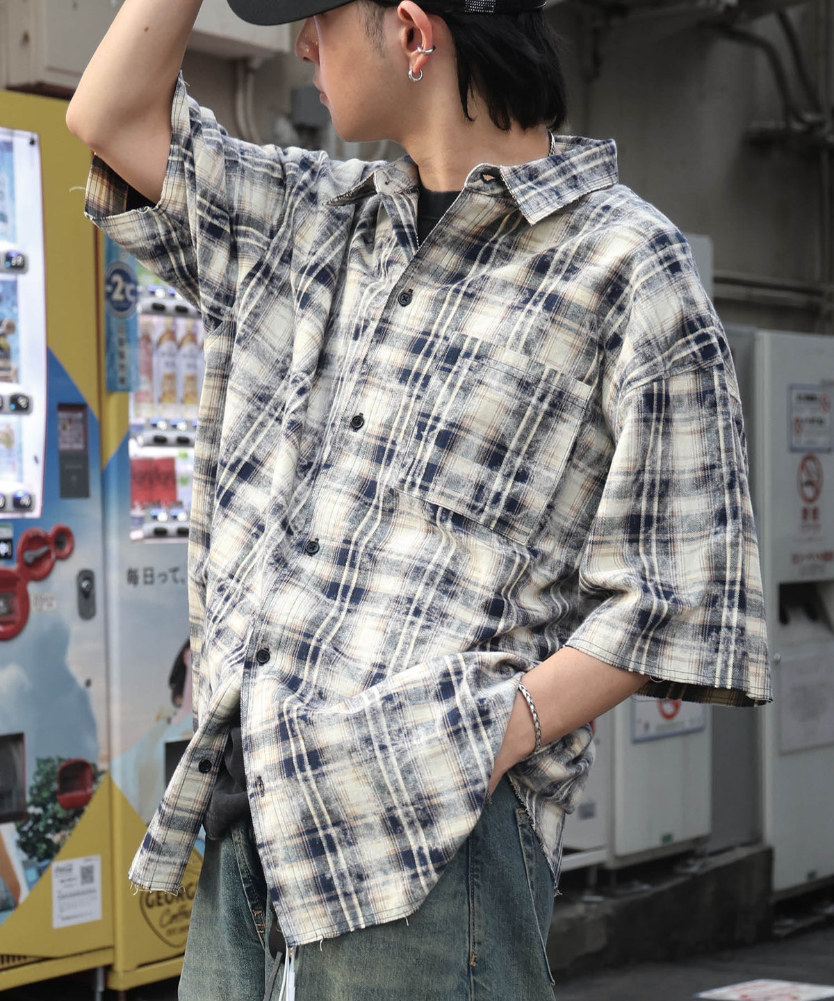 25SS ウォッシュ加工 半袖チェックシャツ
