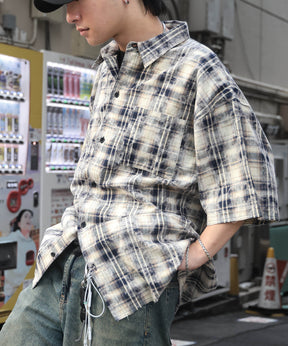 25SS ウォッシュ加工 半袖チェックシャツ