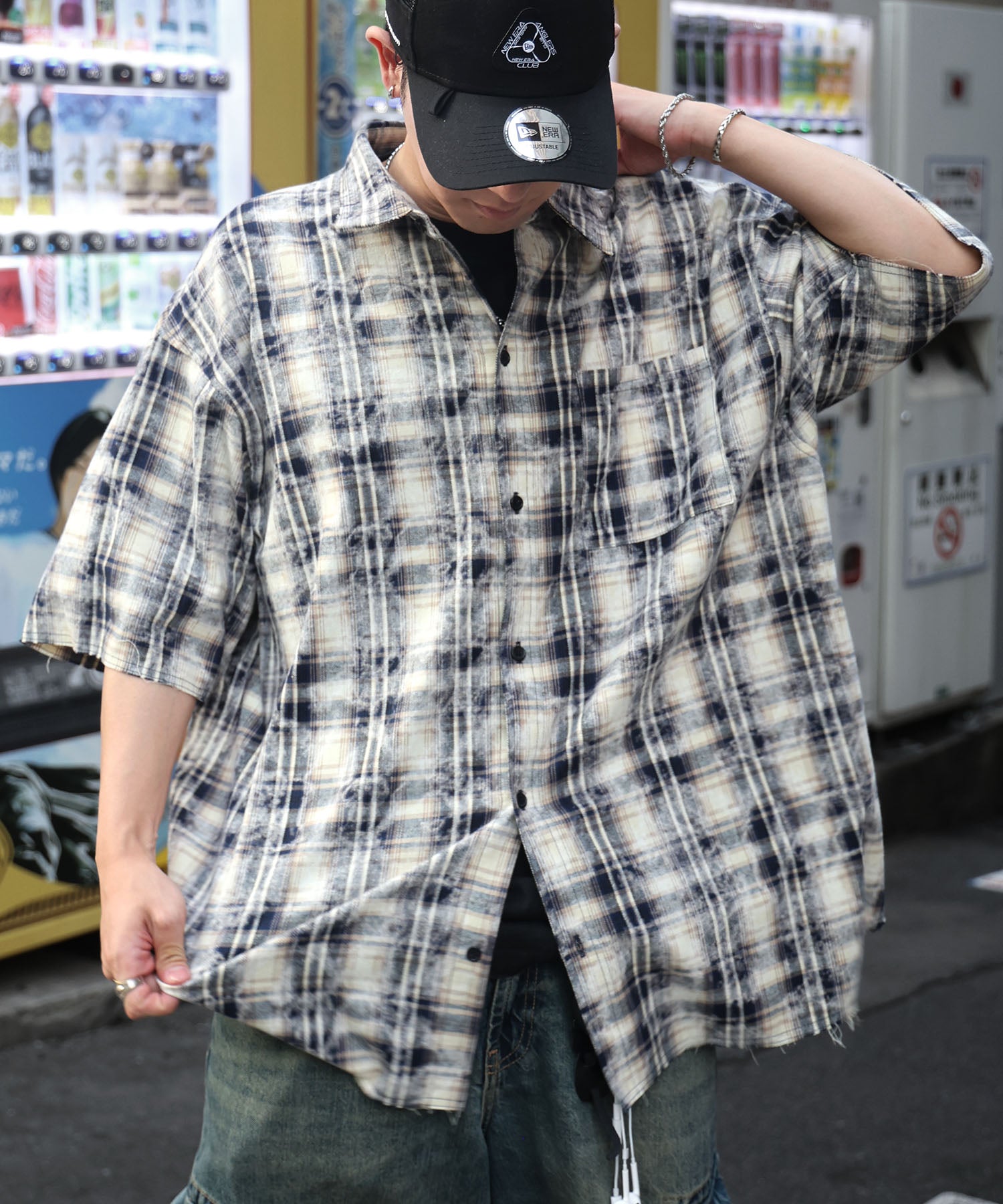 25SS ウォッシュ加工 半袖チェックシャツ