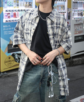 25SS ウォッシュ加工 半袖チェックシャツ