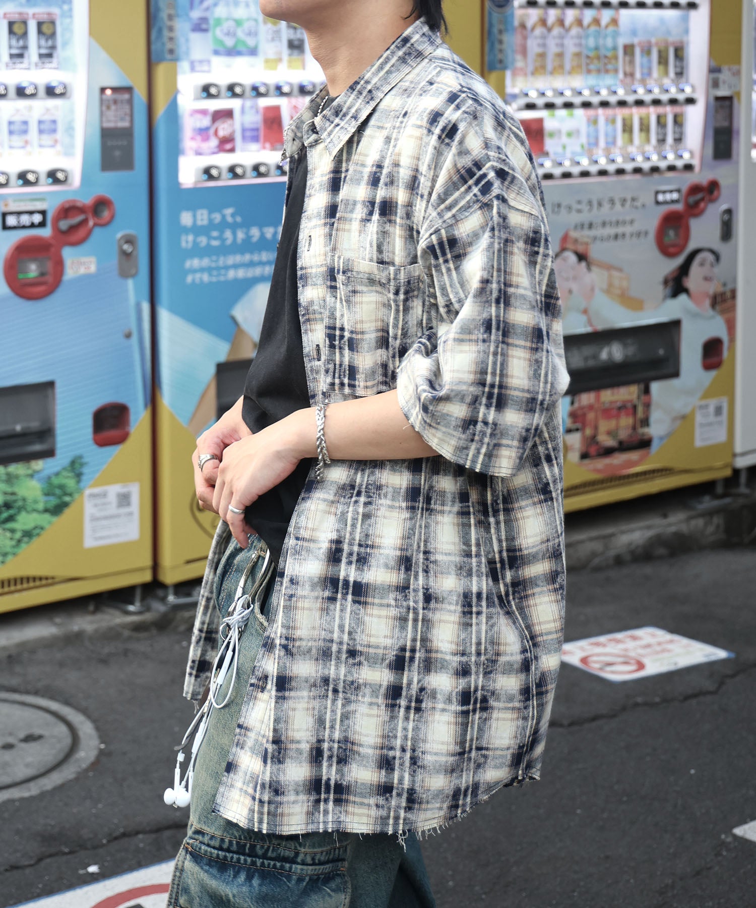 25SS ウォッシュ加工 半袖チェックシャツ