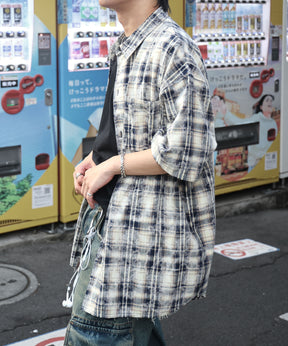 25SS ウォッシュ加工 半袖チェックシャツ