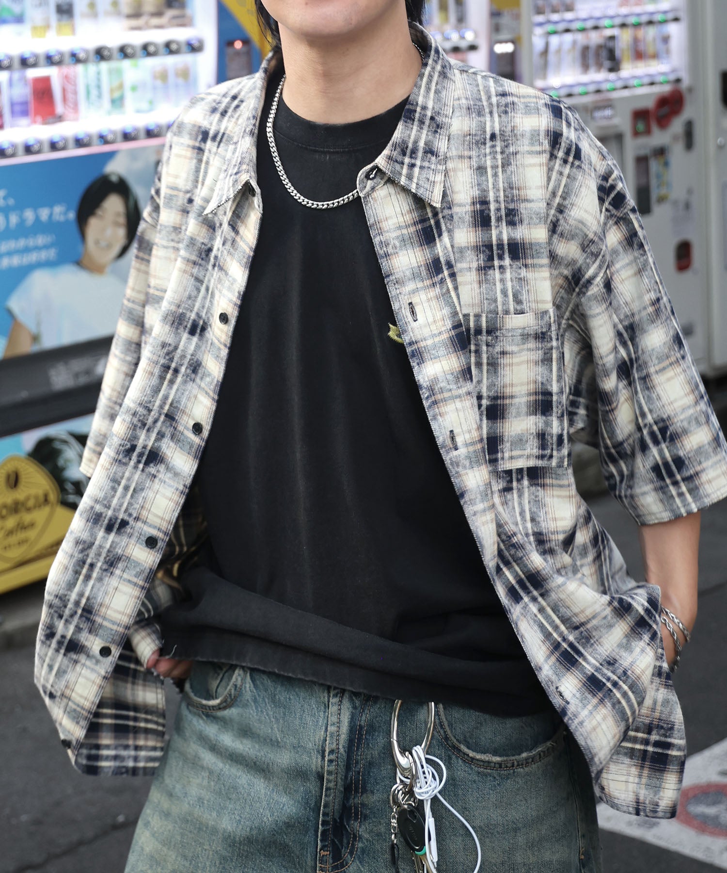 25SS ウォッシュ加工 半袖チェックシャツ