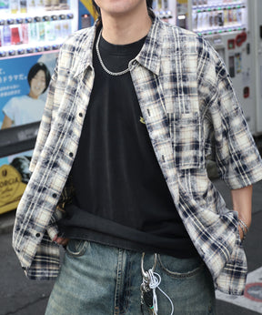 25SS ウォッシュ加工 半袖チェックシャツ