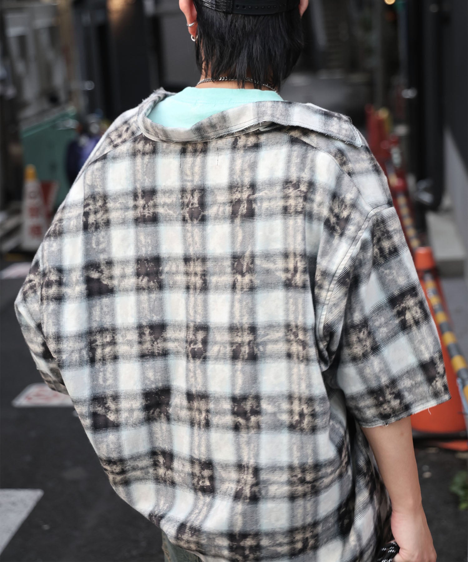 25SS ウォッシュ加工 半袖チェックシャツ