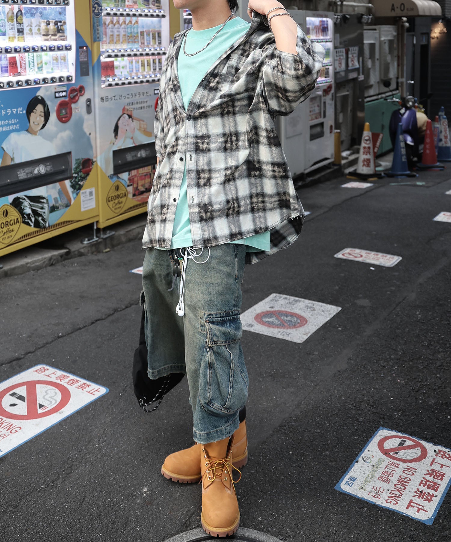 25SS ウォッシュ加工 半袖チェックシャツ