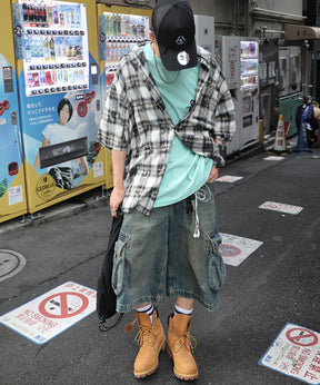 25SS ウォッシュ加工 半袖チェックシャツ