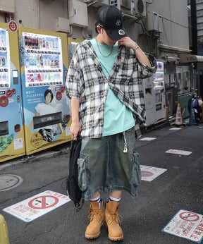 25SS ウォッシュ加工 半袖チェックシャツ