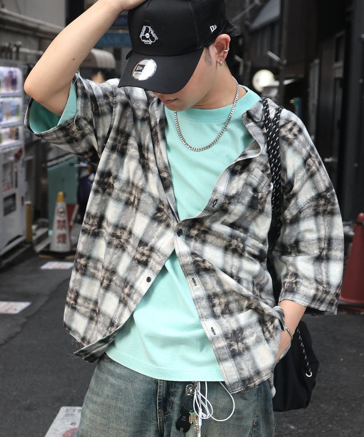 25SS ウォッシュ加工 半袖チェックシャツ