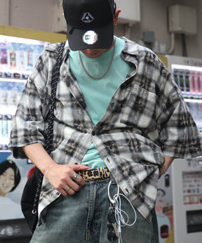 25SS ウォッシュ加工 半袖チェックシャツ