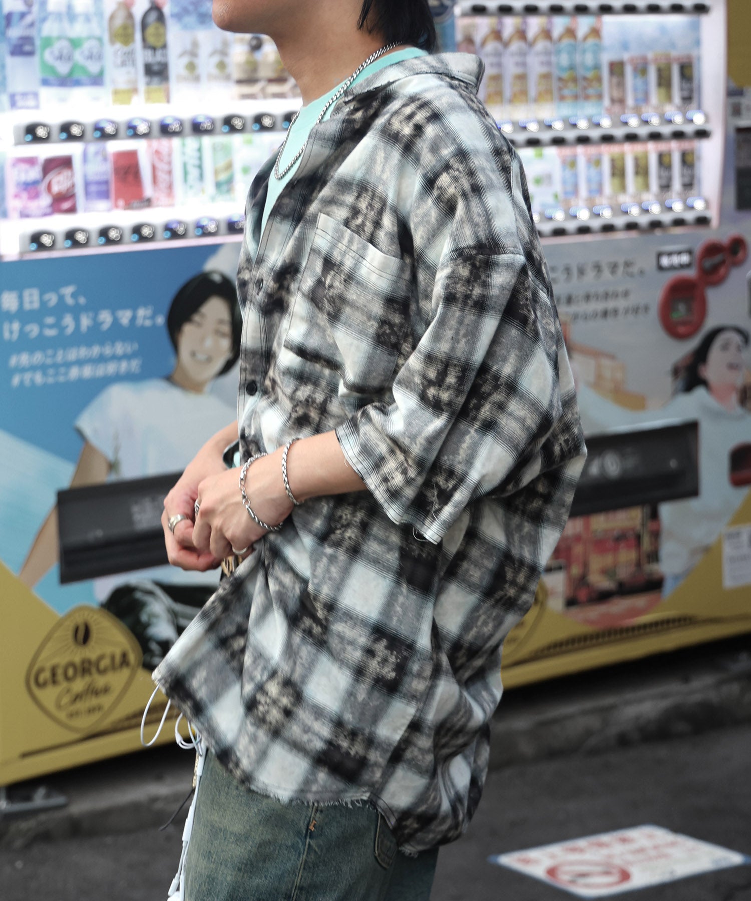 25SS ウォッシュ加工 半袖チェックシャツ