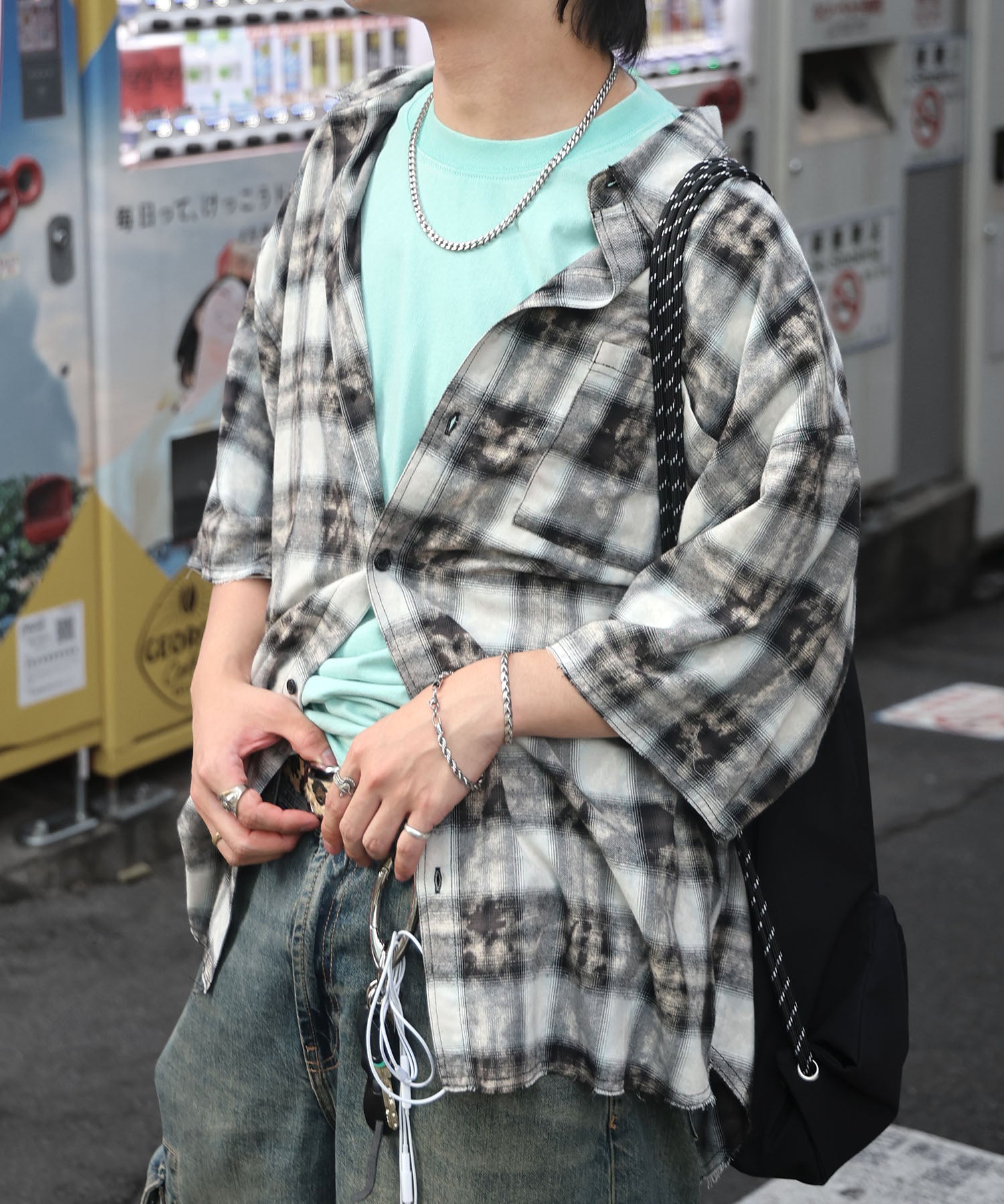 25SS ウォッシュ加工 半袖チェックシャツ