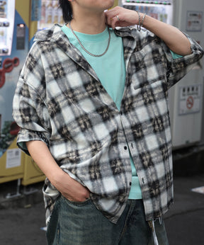 25SS ウォッシュ加工 半袖チェックシャツ