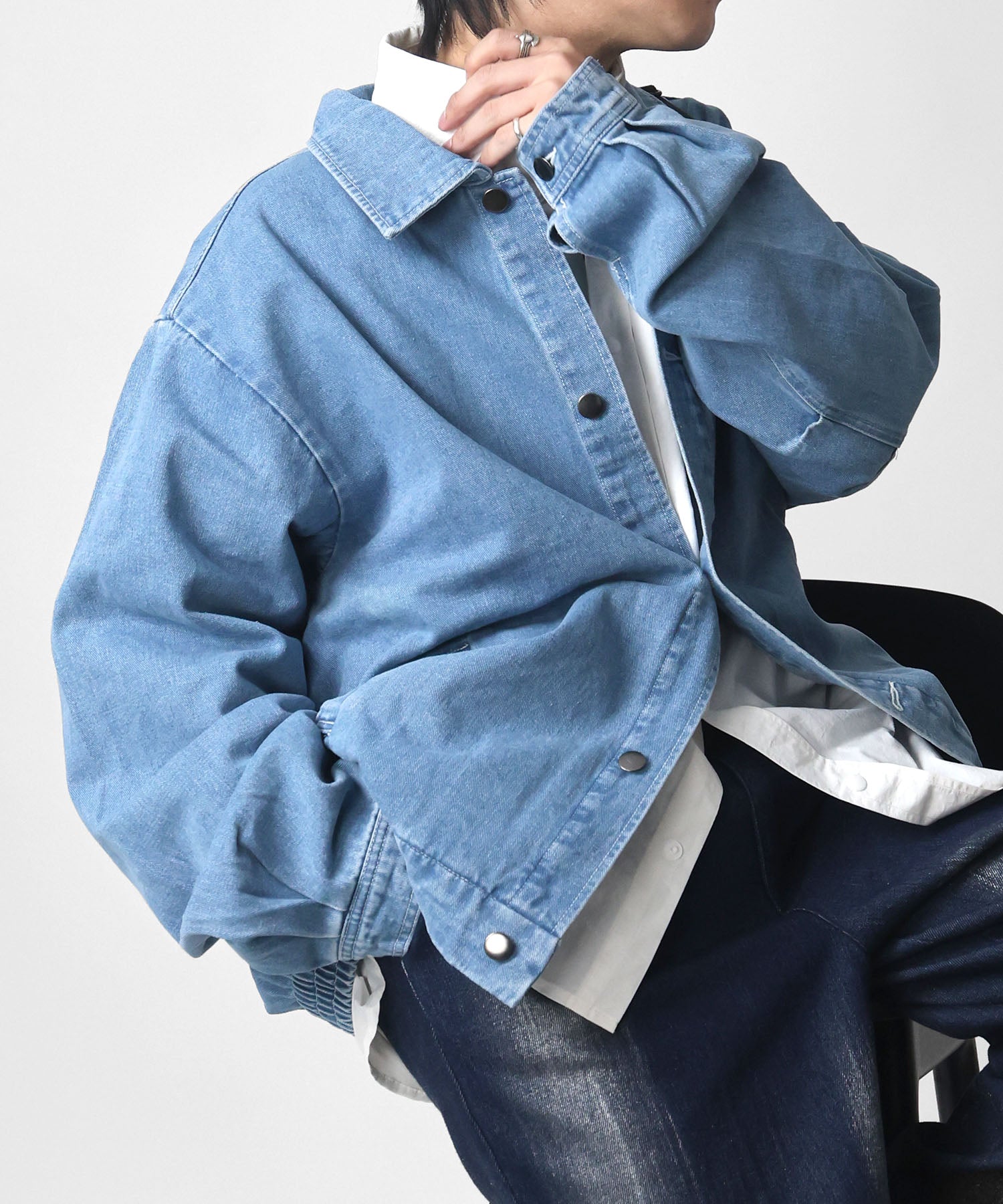 【新色追加】ビッグシルエット ヴィンテージライク ケミカルウォッシュ加工  ブルゾン デニムジャケット