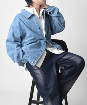 【新色追加】ビッグシルエット ヴィンテージライク ケミカルウォッシュ加工  ブルゾン デニムジャケット