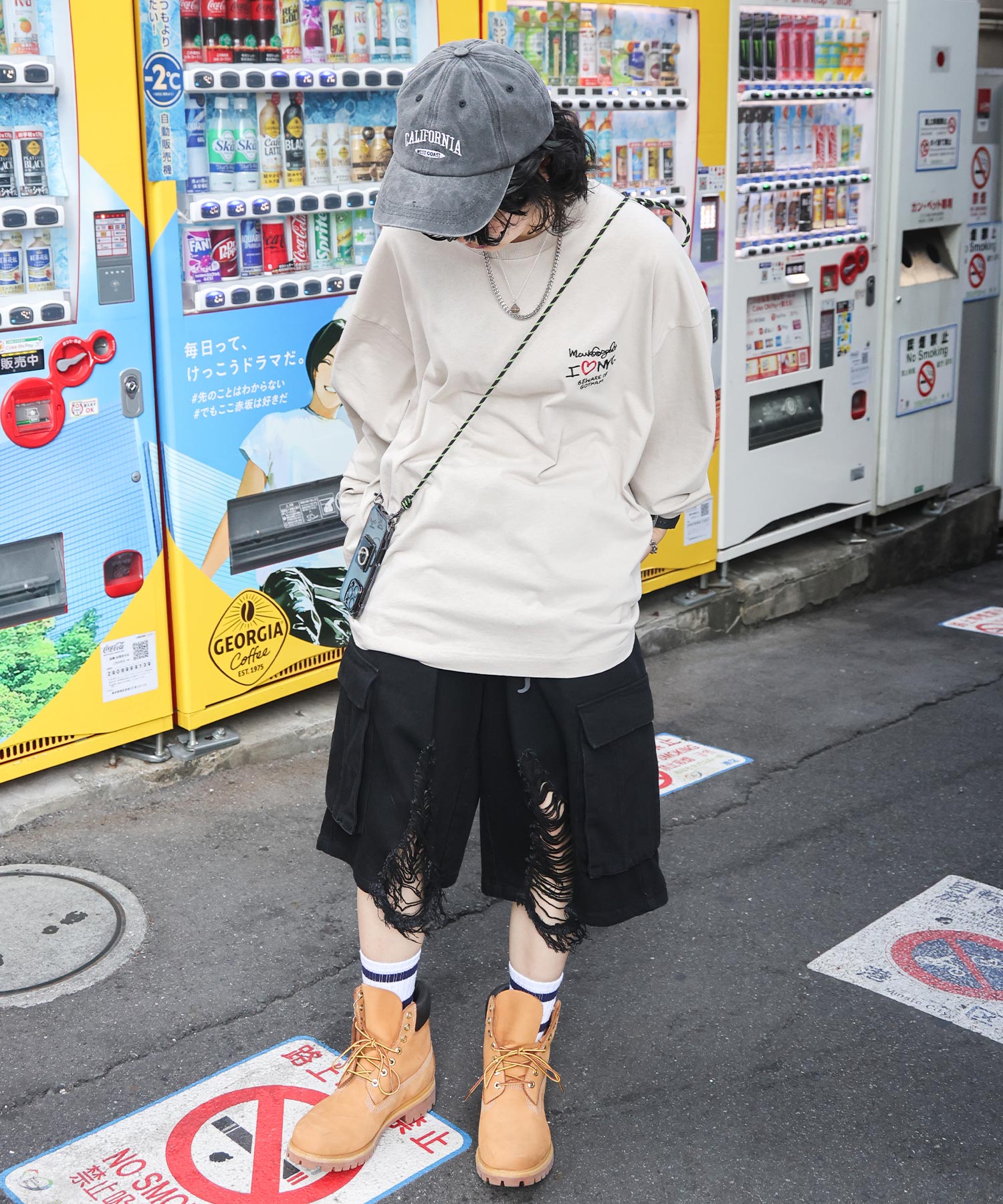 【MARK GONZALES ARTWORK COLLECTION / マークゴンザレス】ワンポイント刺繍 / ハートロゴバックプリント ビッグシルエットロンT