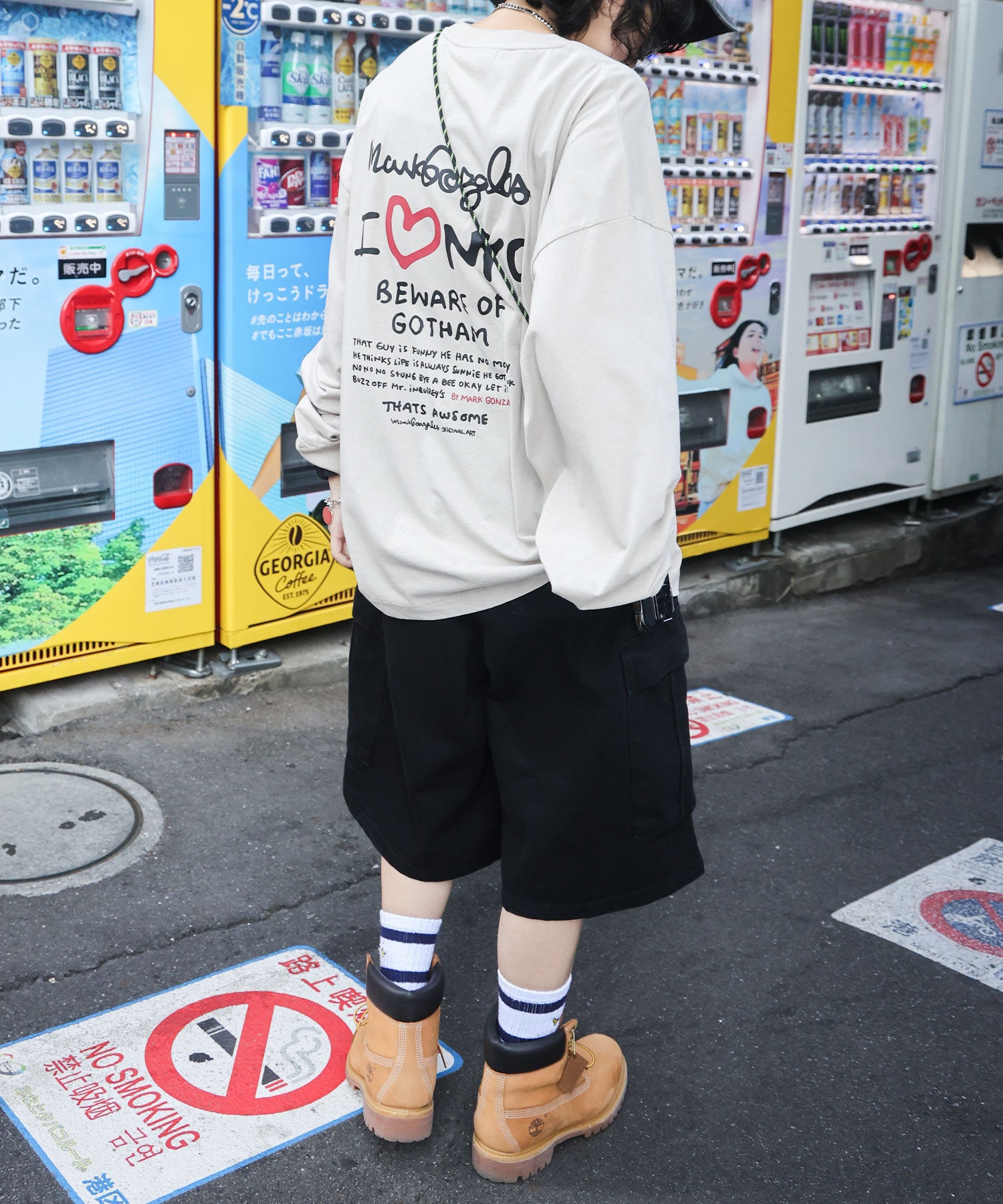 【MARK GONZALES ARTWORK COLLECTION / マークゴンザレス】ワンポイント刺繍 / ハートロゴバックプリント ビッグシルエットロンT