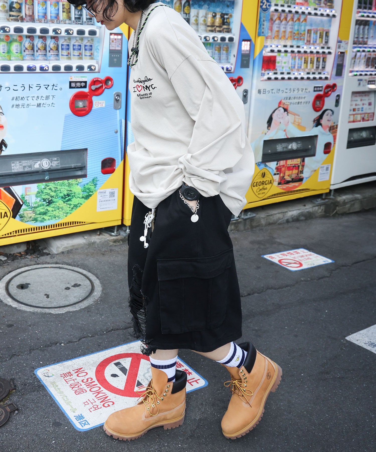 【MARK GONZALES ARTWORK COLLECTION / マークゴンザレス】ワンポイント刺繍 / ハートロゴバックプリント ビッグシルエットロンT