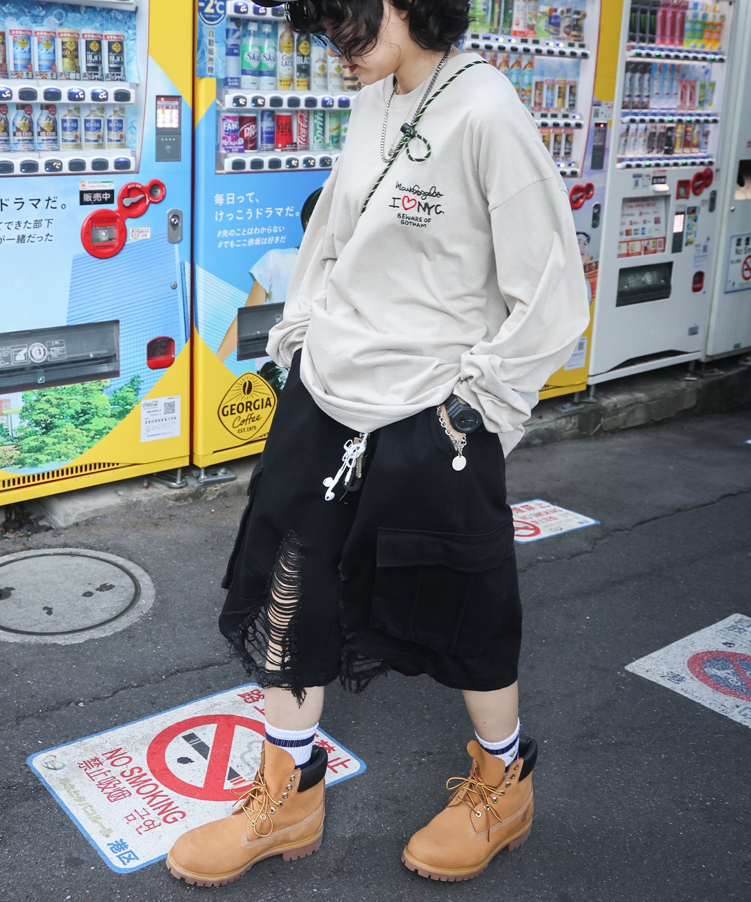 【MARK GONZALES ARTWORK COLLECTION / マークゴンザレス】ワンポイント刺繍 / ハートロゴバックプリント ビッグシルエットロンT