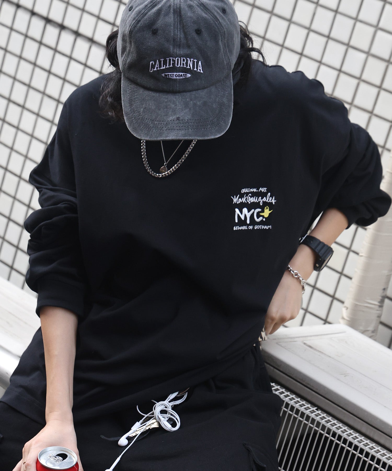 【MARK GONZALES ARTWORK COLLECTION / マークゴンザレス】ワンポイント刺繍 / エンジェルロゴバックプリント ビッグシルエットロンT