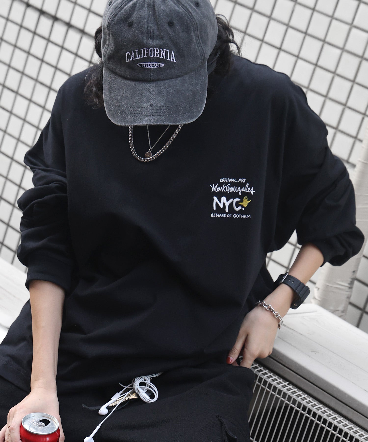 【MARK GONZALES ARTWORK COLLECTION / マークゴンザレス】ワンポイント刺繍 / エンジェルロゴバックプリント ビッグシルエットロンT