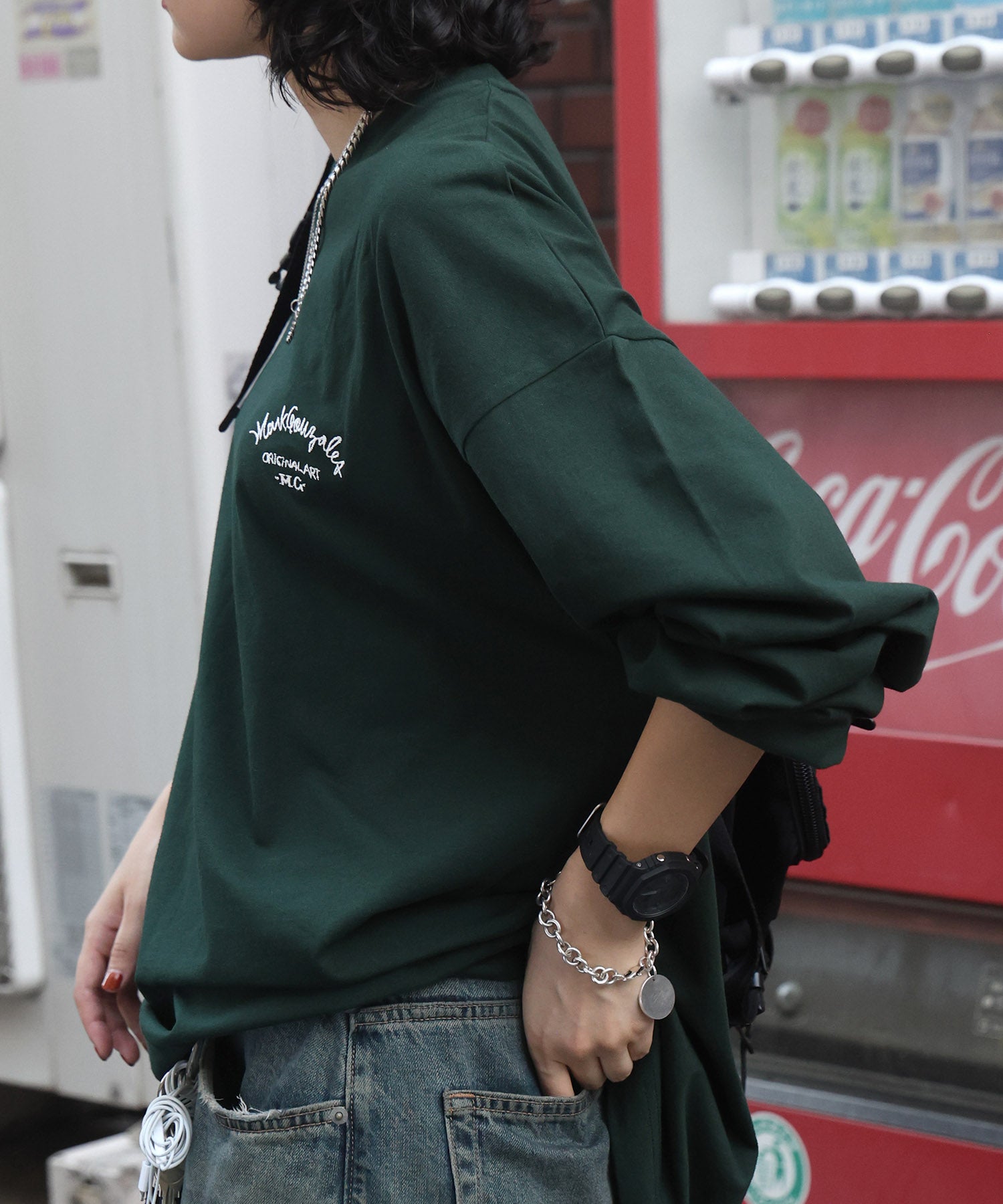 【MARK GONZALES ARTWORK COLLECTION / マークゴンザレス】ワンポイント刺繍 / アーチロゴバックプリント ビッグシルエットロンT