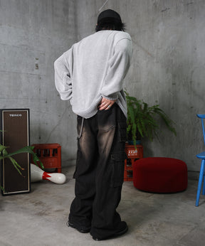 ヴィンテージライク ピグメント加工 ビッグシルエット ワンポイント刺繍 レトロプルオーバーニット