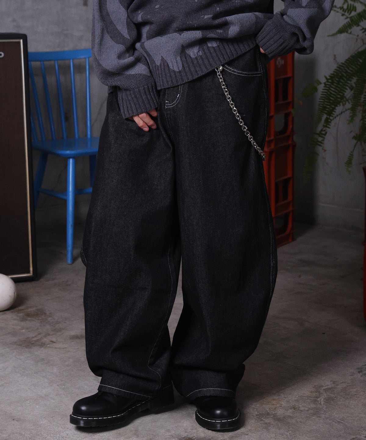 バレルレッグ リジット デニムパンツ