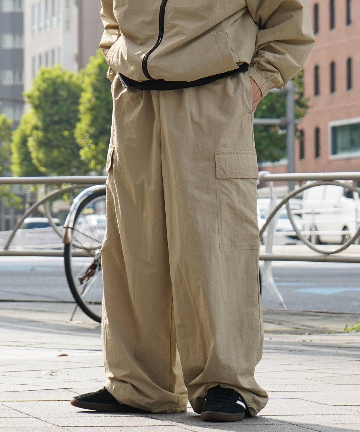 【セットアップ対応】ナイロンワイドカーゴパンツ パラシュートパンツ