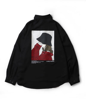 25SS ビッグシルエット バケットガール イラストバックプリントシャツ 長袖