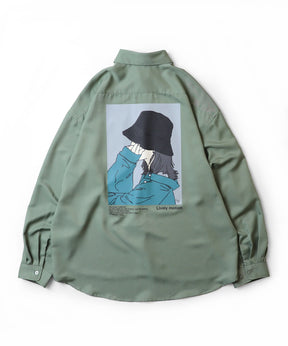 25SS ビッグシルエット バケットガール イラストバックプリントシャツ 長袖