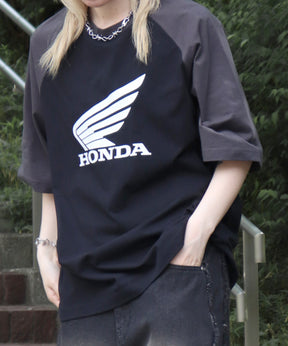 25SS【HONDA / ホンダ】フロントプリント ボックスシルエット ラグラン半袖Tシャツ